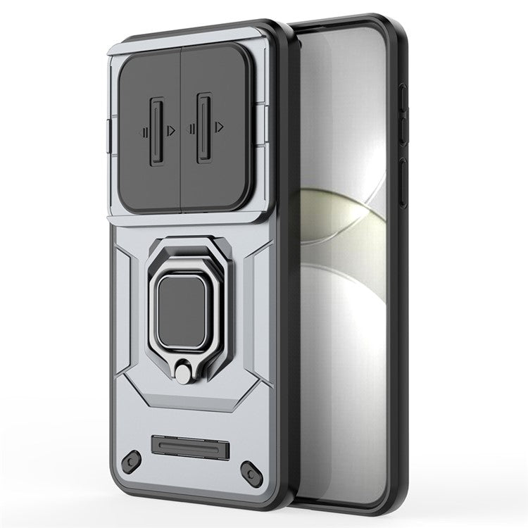 For Huawei Mate 70 Case PC+TPU Kickstand Phone Protector with Lens Cover - Grey