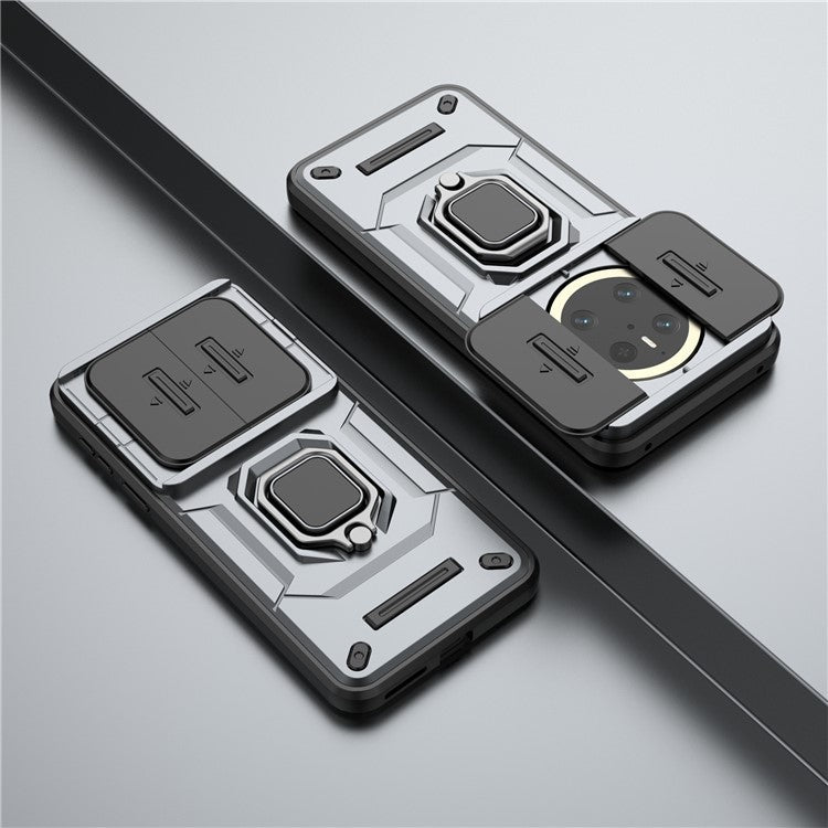 For Huawei Mate 70 Case PC+TPU Kickstand Phone Protector with Lens Cover - Grey