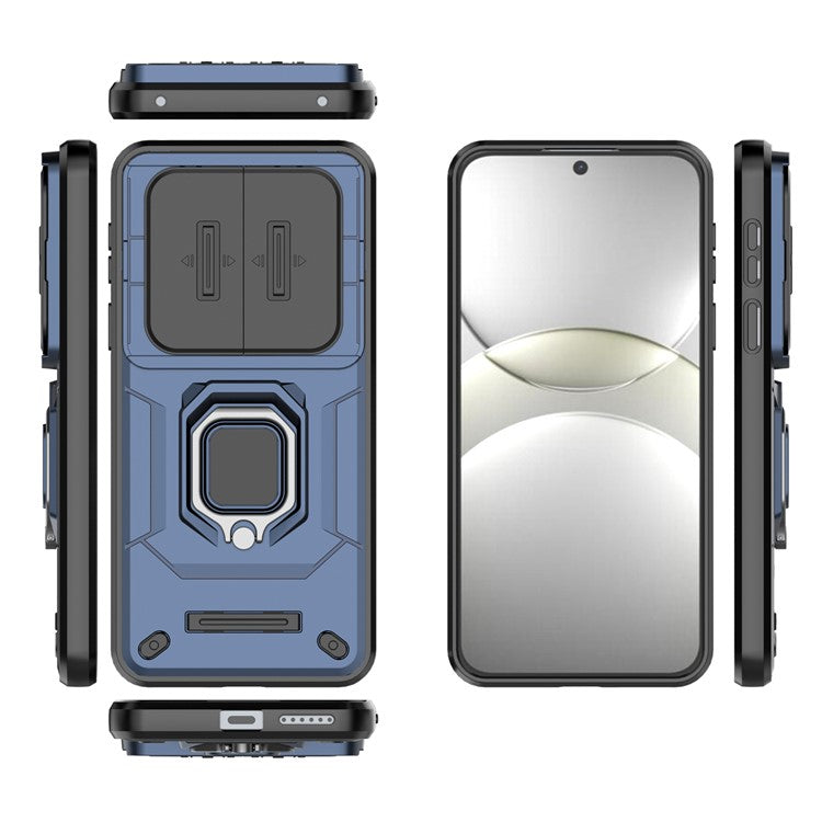 For Huawei Mate 70 Case PC+TPU Kickstand Phone Protector with Lens Cover - Blue