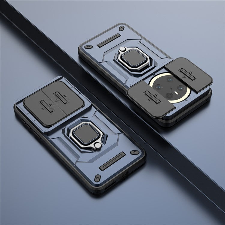 For Huawei Mate 70 Case PC+TPU Kickstand Phone Protector with Lens Cover - Blue