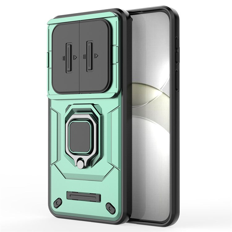 For Huawei Mate 70 Case PC+TPU Kickstand Phone Protector with Lens Cover - Green