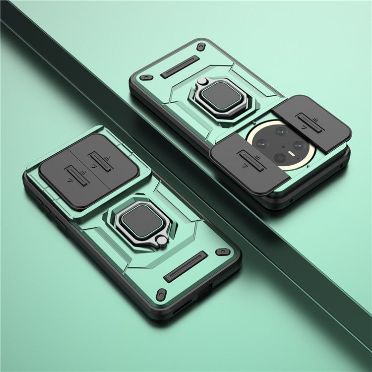 For Huawei Mate 70 Case PC+TPU Kickstand Phone Protector with Lens Cover - Green