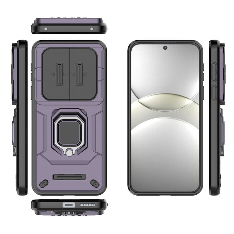 For Huawei Mate 70 Case PC+TPU Kickstand Phone Protector with Lens Cover - Purple