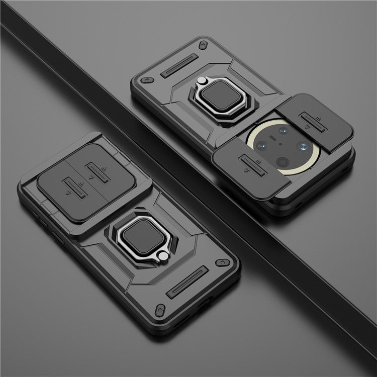 For Huawei Mate 70 Pro+ / 70 Pro Case PC+TPU Kickstand Phone Protector with Lens Cover - Black