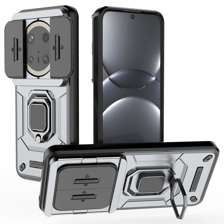 For Huawei Mate 70 Pro+ / 70 Pro Case PC+TPU Kickstand Phone Protector with Lens Cover - Grey