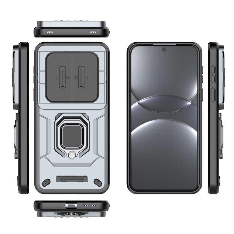 For Huawei Mate 70 Pro+ / 70 Pro Case PC+TPU Kickstand Phone Protector with Lens Cover - Grey