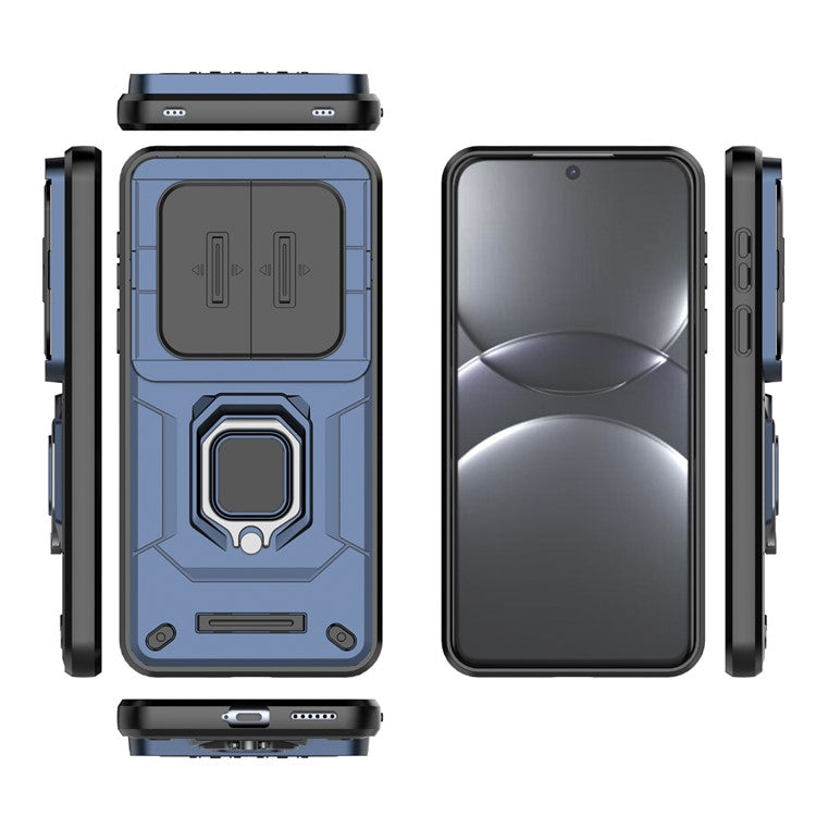 For Huawei Mate 70 Pro+ / 70 Pro Case PC+TPU Kickstand Phone Protector with Lens Cover - Blue