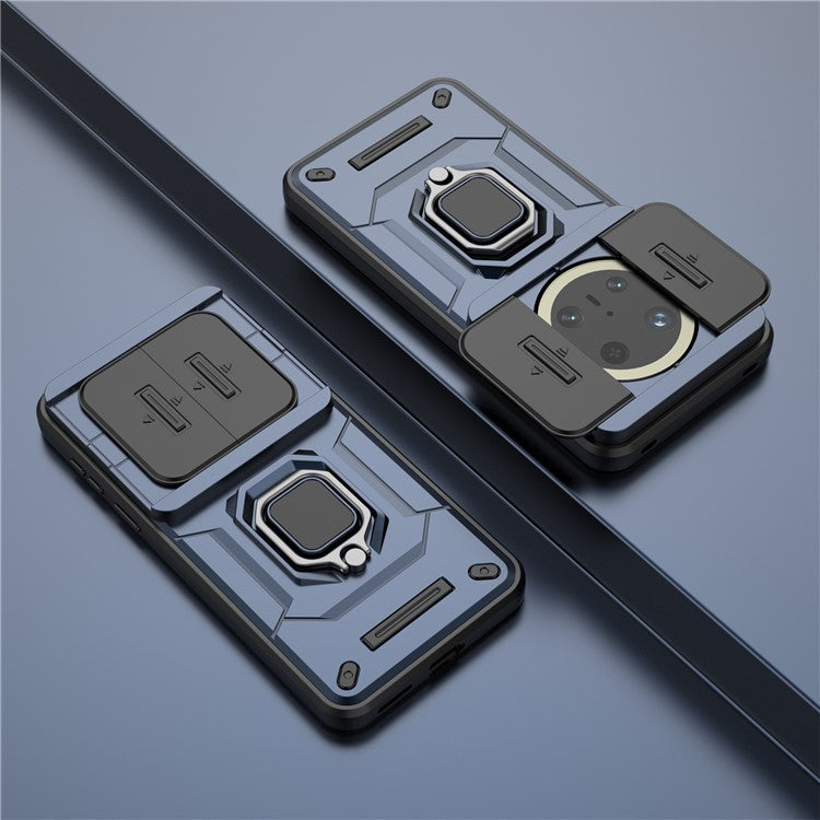 For Huawei Mate 70 Pro+ / 70 Pro Case PC+TPU Kickstand Phone Protector with Lens Cover - Blue