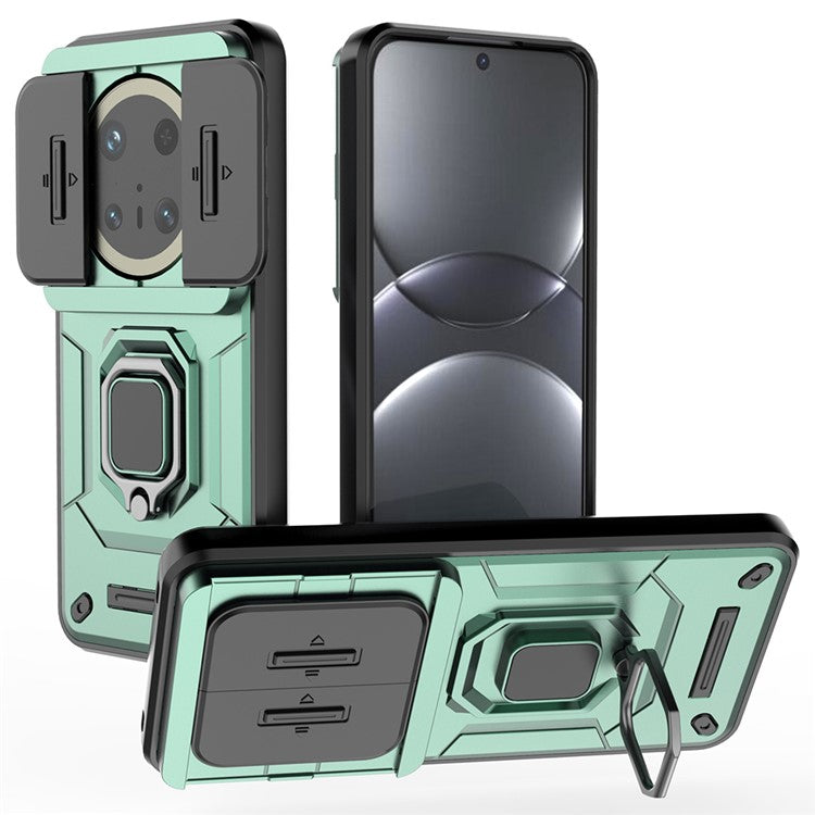 For Huawei Mate 70 Pro+ / 70 Pro Case PC+TPU Kickstand Phone Protector with Lens Cover - Green