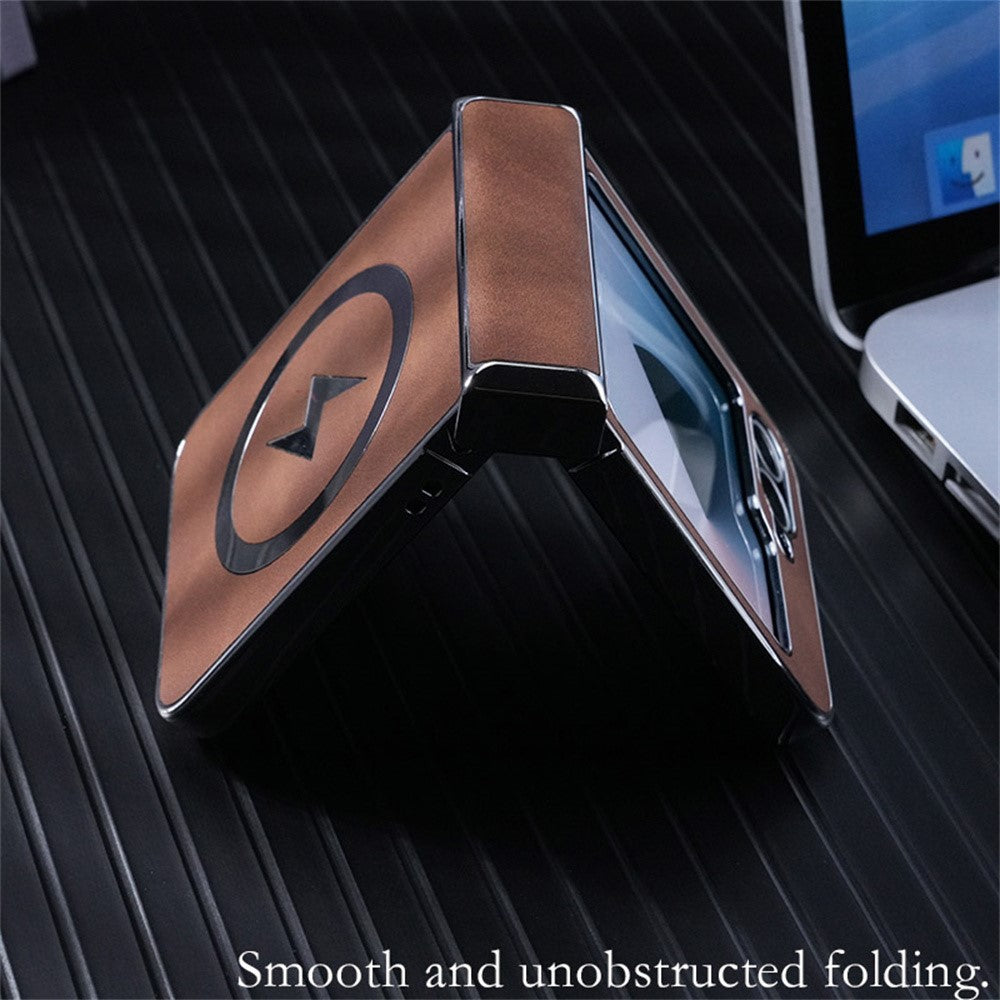 For Samsung Galaxy Z Flip7 FE 5G / Z Flip6 5G Case Compatible with MagSafe Leather+PC+Metal Phone Cover - Brown
