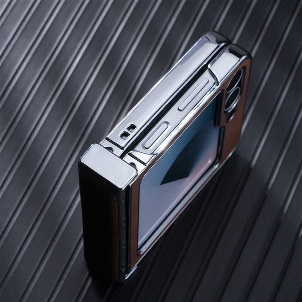 For Samsung Galaxy Z Flip7 FE 5G / Z Flip6 5G Case Compatible with MagSafe Leather+PC+Metal Phone Cover - Brown