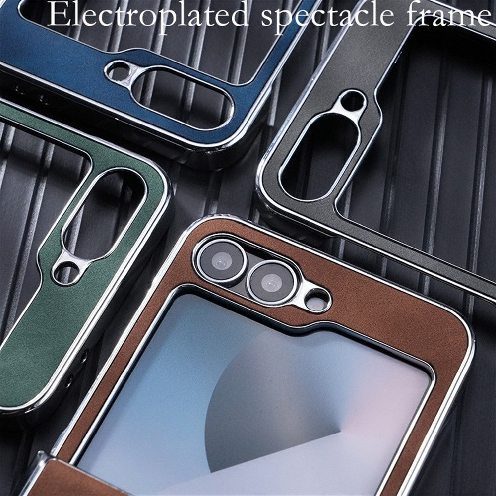 For Samsung Galaxy Z Flip7 FE 5G / Z Flip6 5G Case Compatible with MagSafe Leather+PC+Metal Phone Cover - Brown
