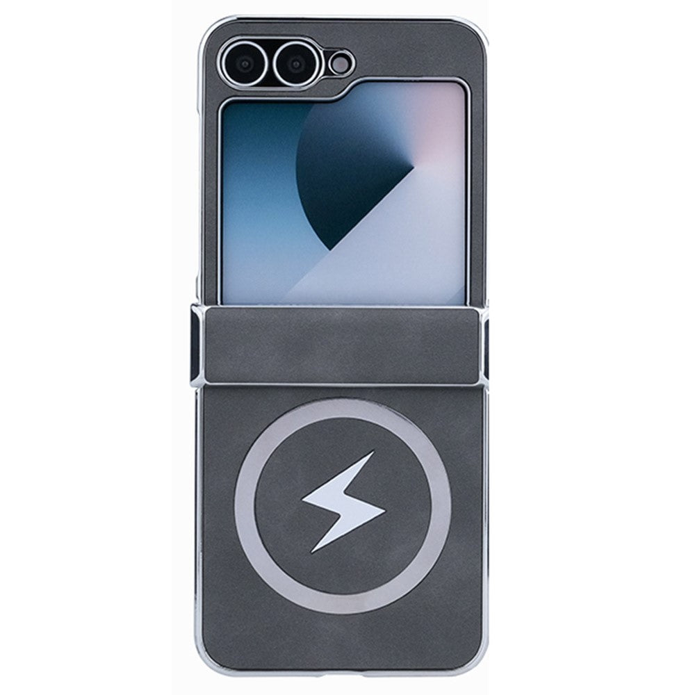 For Samsung Galaxy Z Flip7 FE 5G / Z Flip6 5G Case Compatible with MagSafe Leather+PC+Metal Phone Cover - Grey