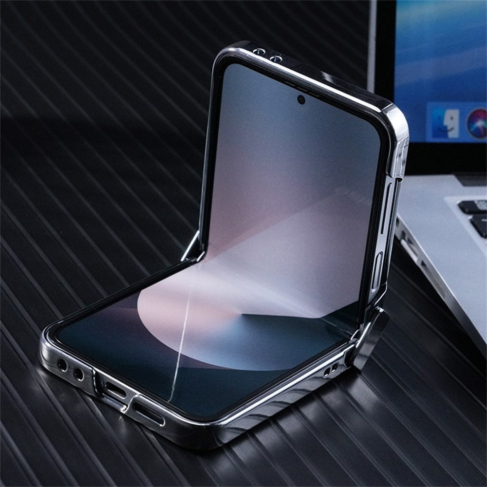 For Samsung Galaxy Z Flip7 FE 5G / Z Flip6 5G Case Compatible with MagSafe Leather+PC+Metal Phone Cover - Black