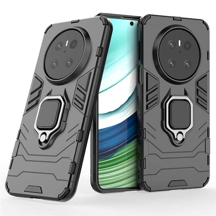 For Huawei Mate 70 Case PC+TPU Protective Phone Cover with Ring Kickstand - Black