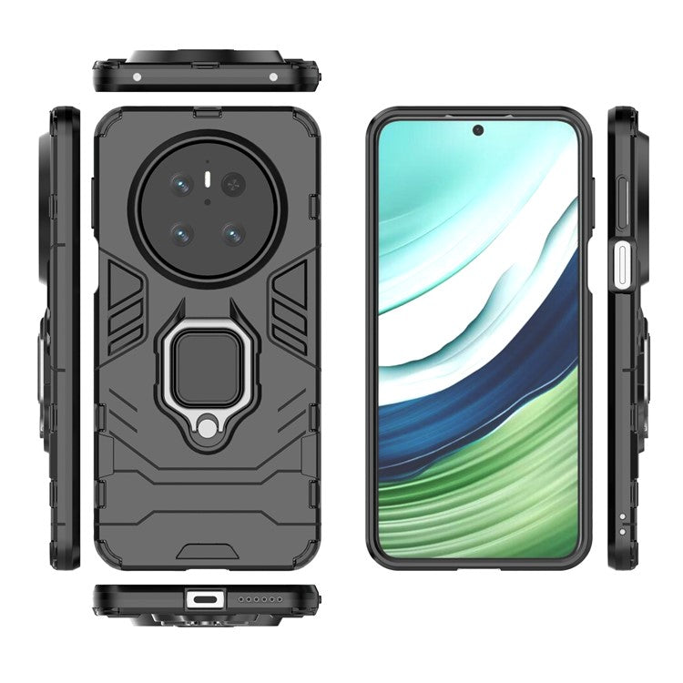 For Huawei Mate 70 Case PC+TPU Protective Phone Cover with Ring Kickstand - Black