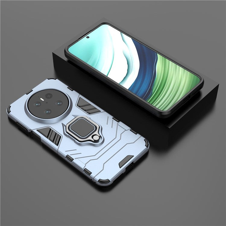 For Huawei Mate 70 Case PC+TPU Protective Phone Cover with Ring Kickstand - Blue