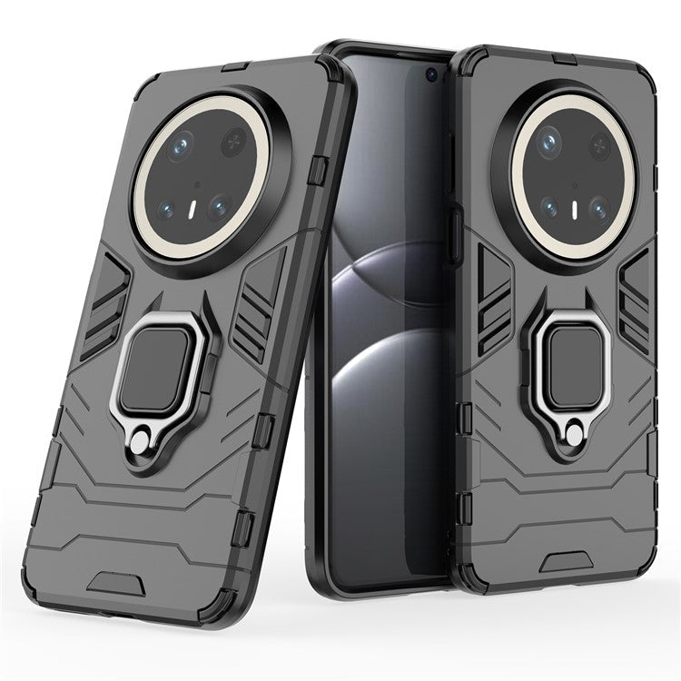 For Huawei Mate 70 Pro+ / 70 Pro Case PC+TPU Protective Phone Cover with Ring Kickstand - Black