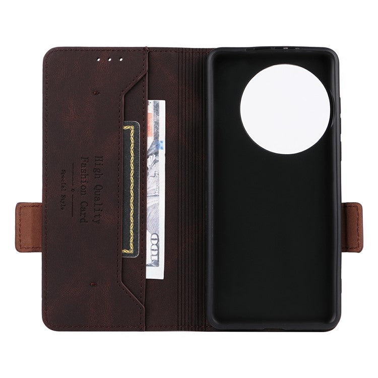 For OnePlus 13 Case Leather Wallet Flip Phone Cover with Hardware Decor - Coffee