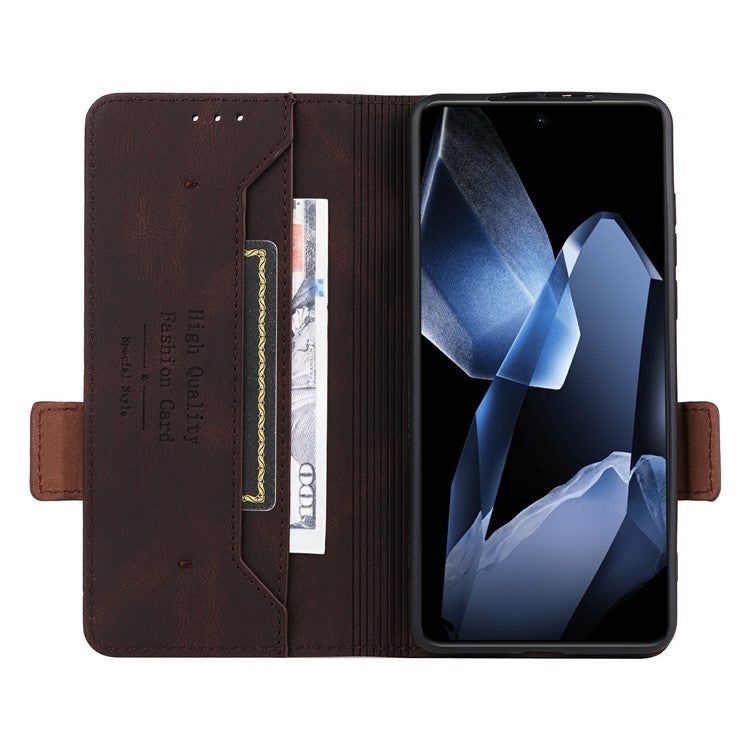 For OnePlus 13 Case Leather Wallet Flip Phone Cover with Hardware Decor - Coffee