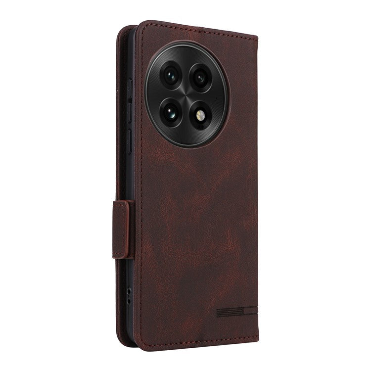 For OnePlus 13 Case Leather Wallet Flip Phone Cover with Hardware Decor - Coffee