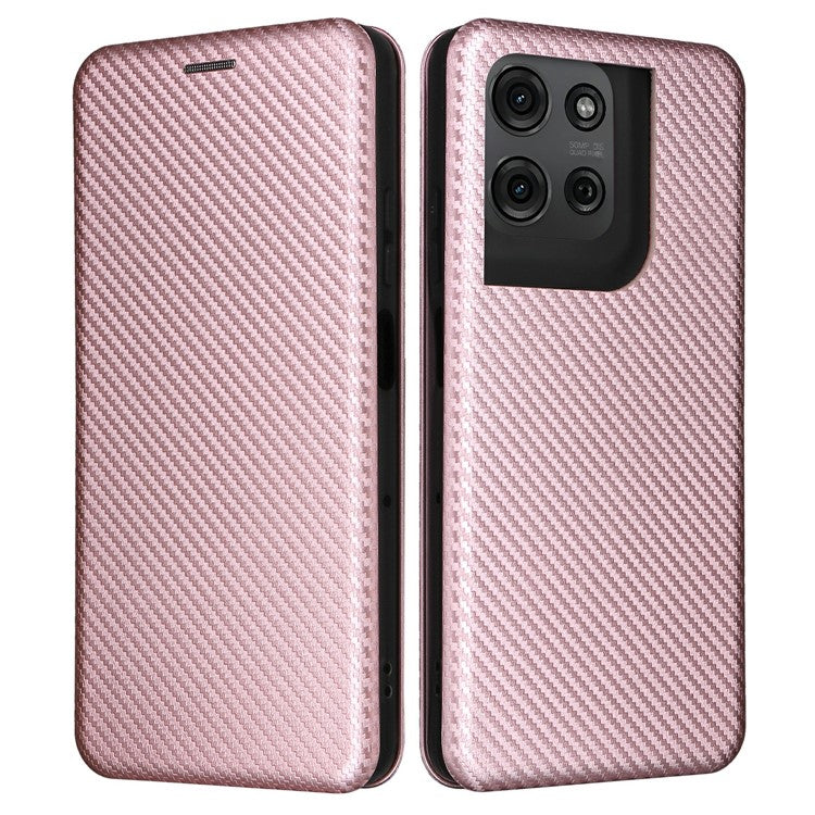 For Motorola Moto G75 5G Case Carbon Fiber Texture Drop-Proof PU Leather Phone Cover - Rose Gold
