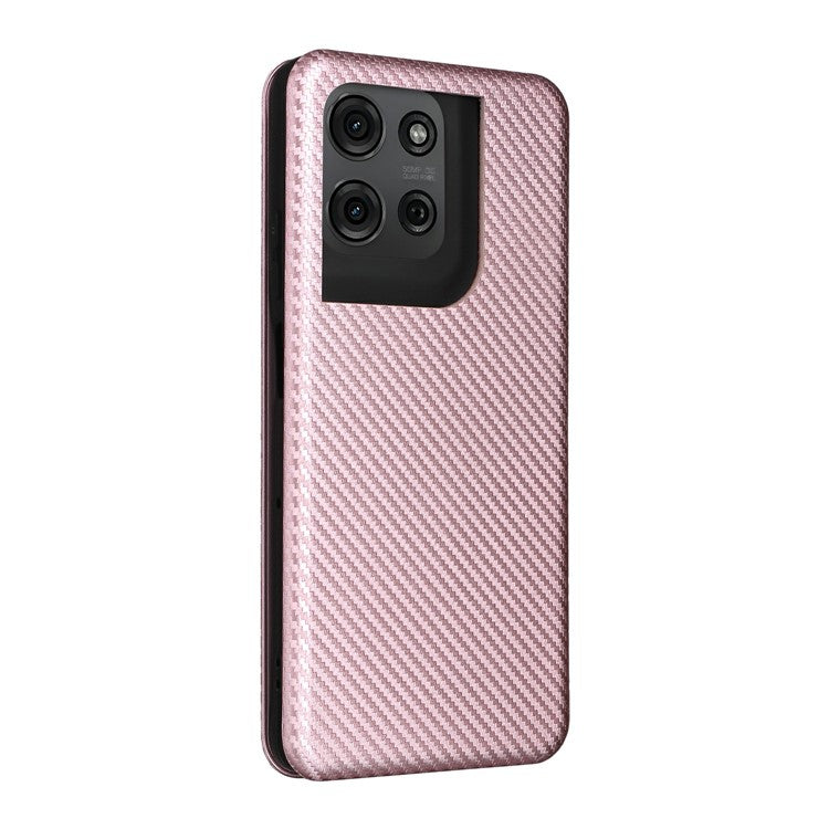 For Motorola Moto G75 5G Case Carbon Fiber Texture Drop-Proof PU Leather Phone Cover - Rose Gold