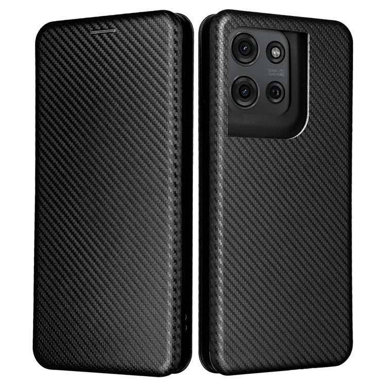 For Motorola Moto G75 5G Case Carbon Fiber Texture Drop-Proof PU Leather Phone Cover - Black