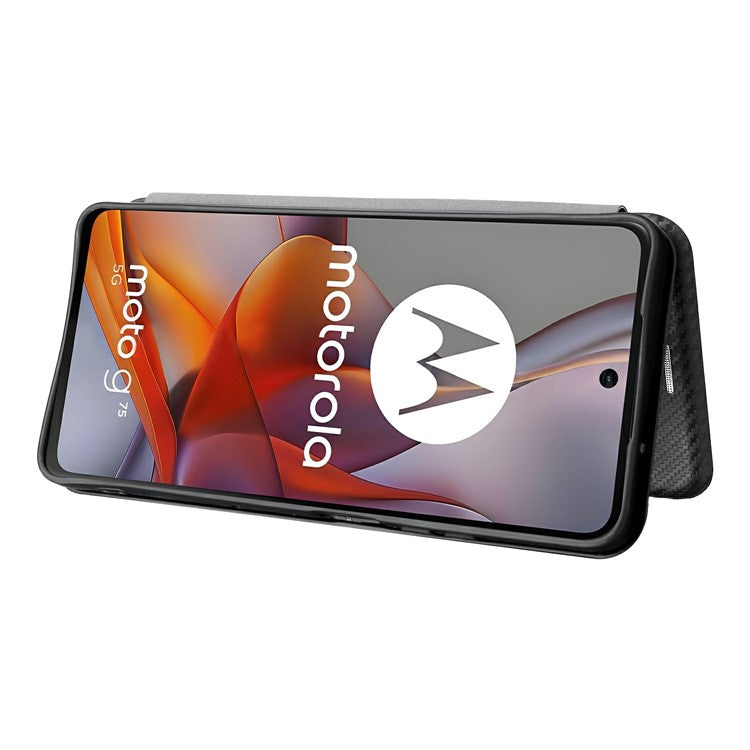 For Motorola Moto G75 5G Case Carbon Fiber Texture Drop-Proof PU Leather Phone Cover - Black