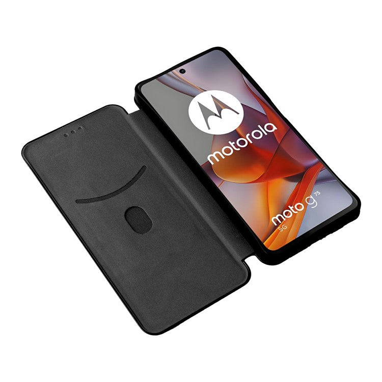 For Motorola Moto G75 5G Case Carbon Fiber Texture Drop-Proof PU Leather Phone Cover - Black