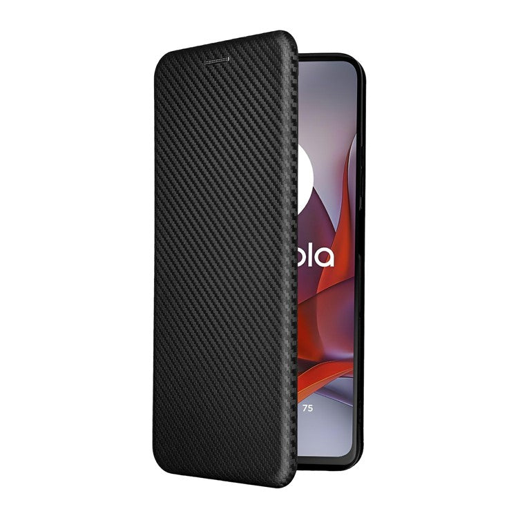 For Motorola Moto G75 5G Case Carbon Fiber Texture Drop-Proof PU Leather Phone Cover - Black