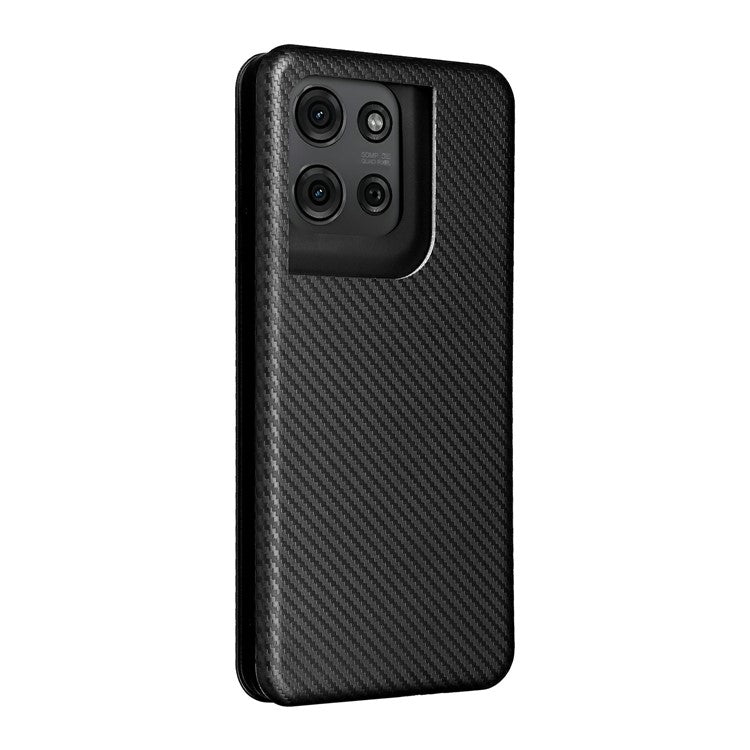For Motorola Moto G75 5G Case Carbon Fiber Texture Drop-Proof PU Leather Phone Cover - Black