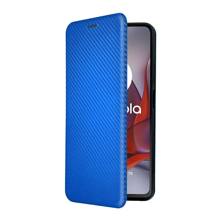 For Motorola Moto G75 5G Case Carbon Fiber Texture Drop-Proof PU Leather Phone Cover - Blue