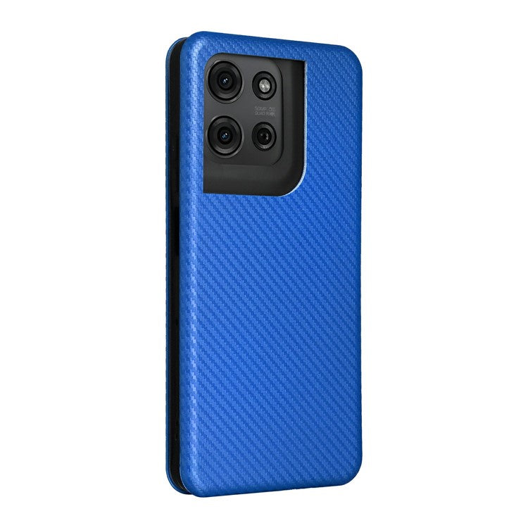 For Motorola Moto G75 5G Case Carbon Fiber Texture Drop-Proof PU Leather Phone Cover - Blue