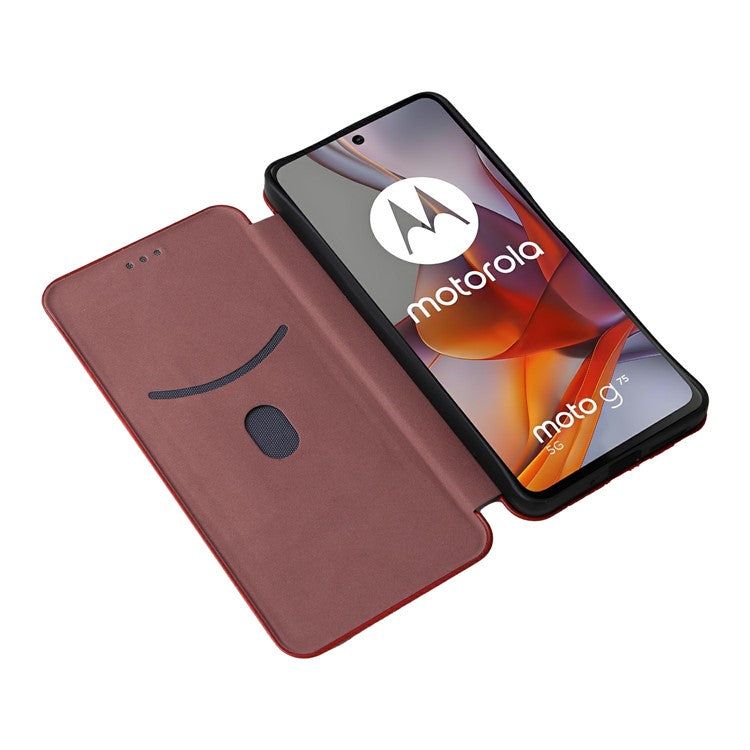 For Motorola Moto G75 5G Case Carbon Fiber Texture Drop-Proof PU Leather Phone Cover - Brown