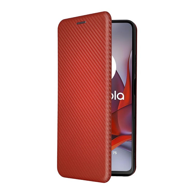 For Motorola Moto G75 5G Case Carbon Fiber Texture Drop-Proof PU Leather Phone Cover - Brown