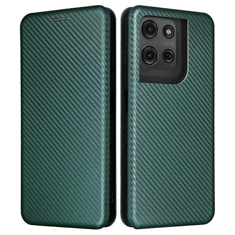 For Motorola Moto G75 5G Case Carbon Fiber Texture Drop-Proof PU Leather Phone Cover - Green