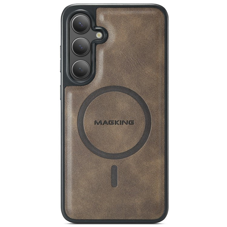 MAGKING K1 Series For Samsung Galaxy S25+ Magnetic Case PC+TPU+PU Phone Cover with Card Holder - Coffee