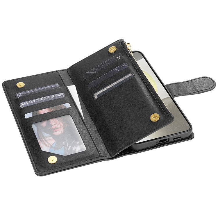 For Samsung Galaxy A26 5G Case Rhombus Stitching Leather Wallet Phone Cover with Long / Short Strap - Black