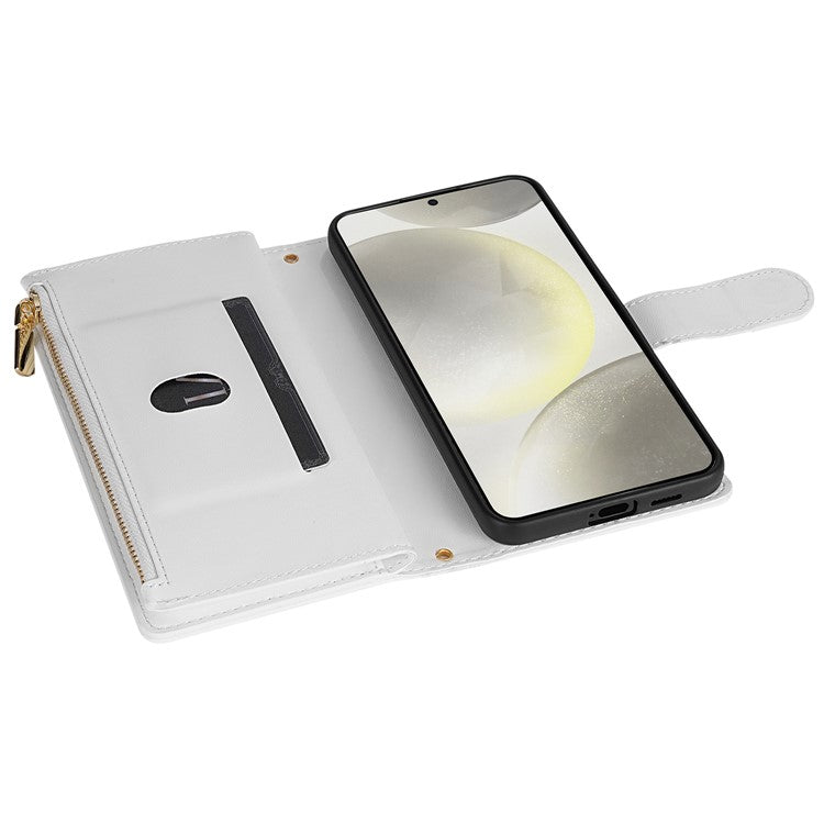 For Samsung Galaxy A36 5G Case Rhombus Stitching Leather Wallet Phone Cover with Long / Short Strap - White