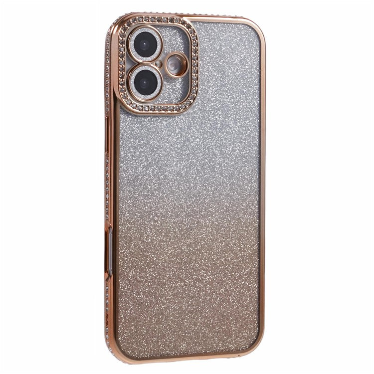 For Apple iPhone 16 Full Protection Case With Camera Lens Protector Rhinestone Embellished Clear Cover - Gradient Gold