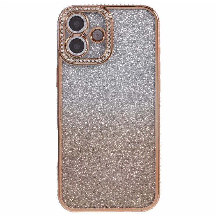 For Apple iPhone 16 Full Protection Case With Camera Lens Protector Rhinestone Embellished Clear Cover - Gradient Gold