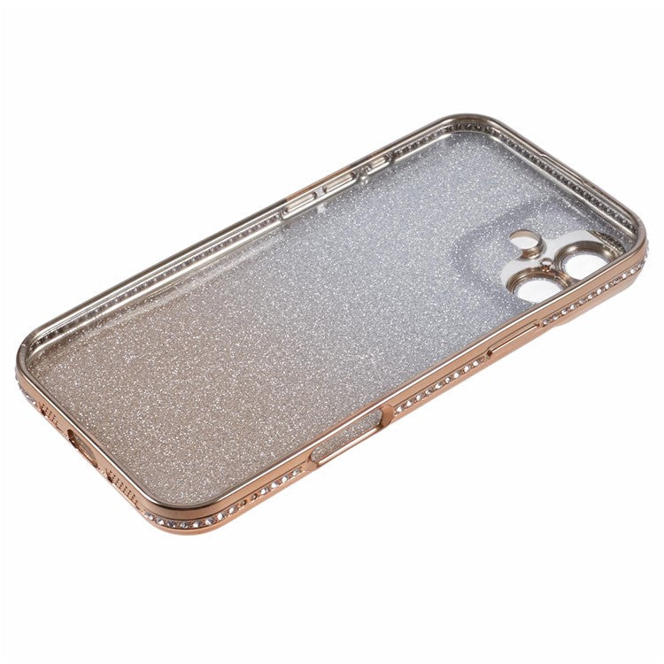 For Apple iPhone 16 Full Protection Case With Camera Lens Protector Rhinestone Embellished Clear Cover - Gradient Gold