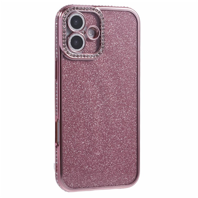 For Apple iPhone 16 Full Protection Case With Camera Lens Protector Rhinestone Embellished Clear Cover - Pink