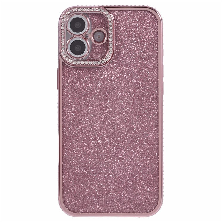 For Apple iPhone 16 Full Protection Case With Camera Lens Protector Rhinestone Embellished Clear Cover - Pink