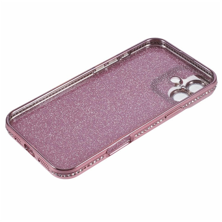 For Apple iPhone 16 Full Protection Case With Camera Lens Protector Rhinestone Embellished Clear Cover - Pink