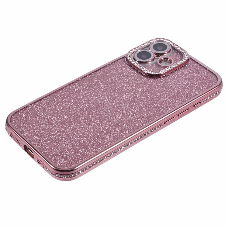 For Apple iPhone 16 Full Protection Case With Camera Lens Protector Rhinestone Embellished Clear Cover - Pink