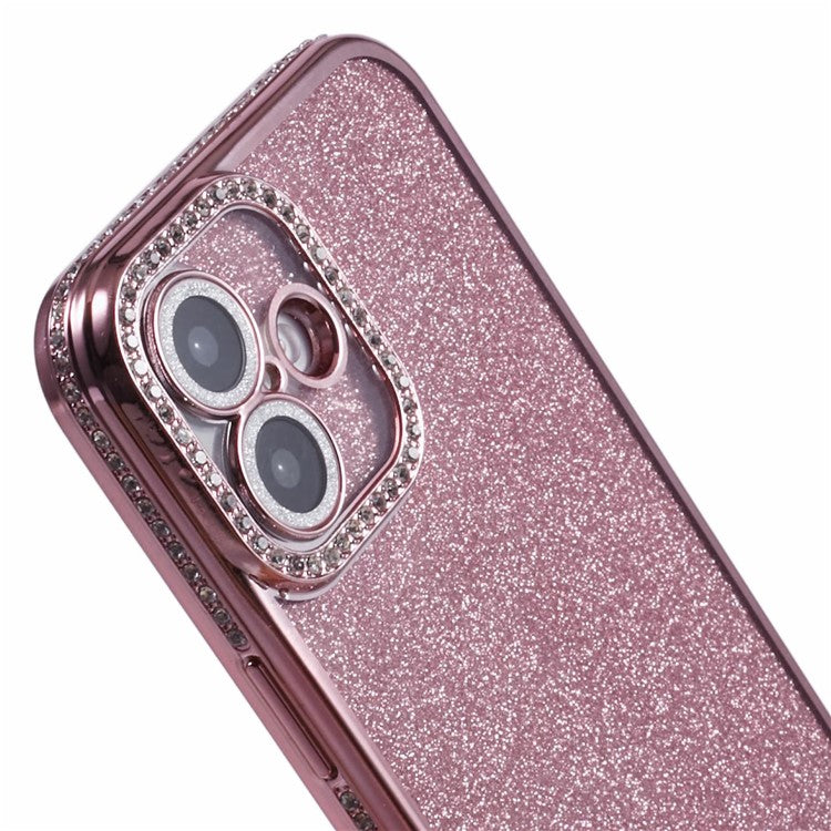For Apple iPhone 16 Full Protection Case With Camera Lens Protector Rhinestone Embellished Clear Cover - Pink