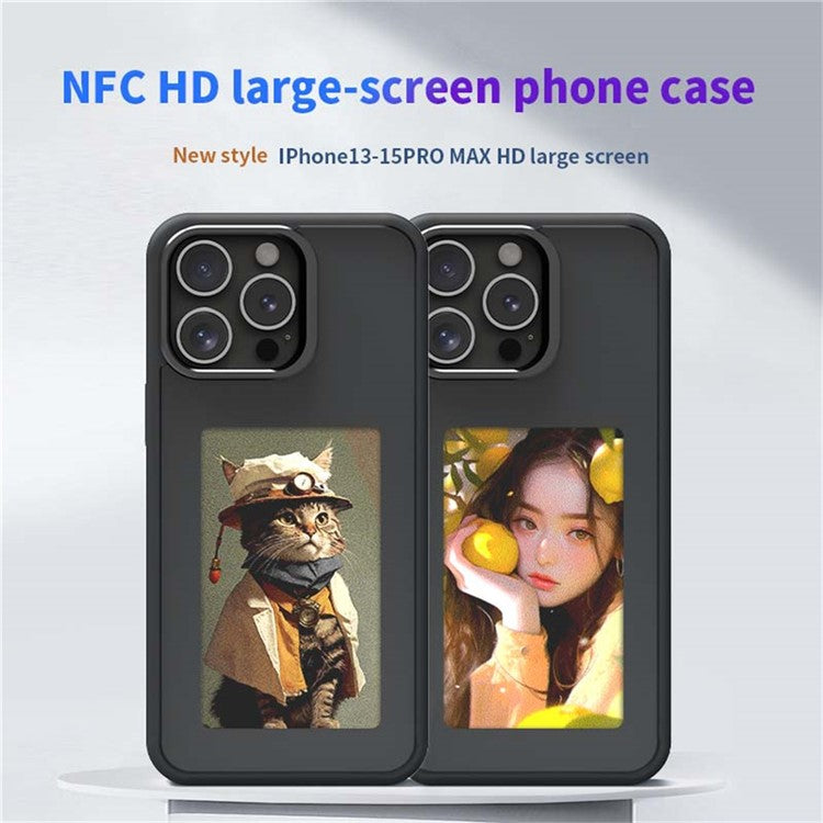 For iPhone 16 Pro Smart E-Ink Phone Case 4 Color HD 3.97 inch Display NFC DIY Customized Screen - Black