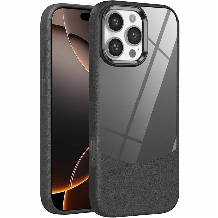 For iPhone 16 Pro Case Litchi Texture TPU+Clear Acrylic Protective Phone Cover - Black